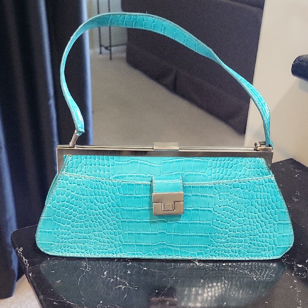 Nine West Turquoise Crocodile-Embossed Clutch